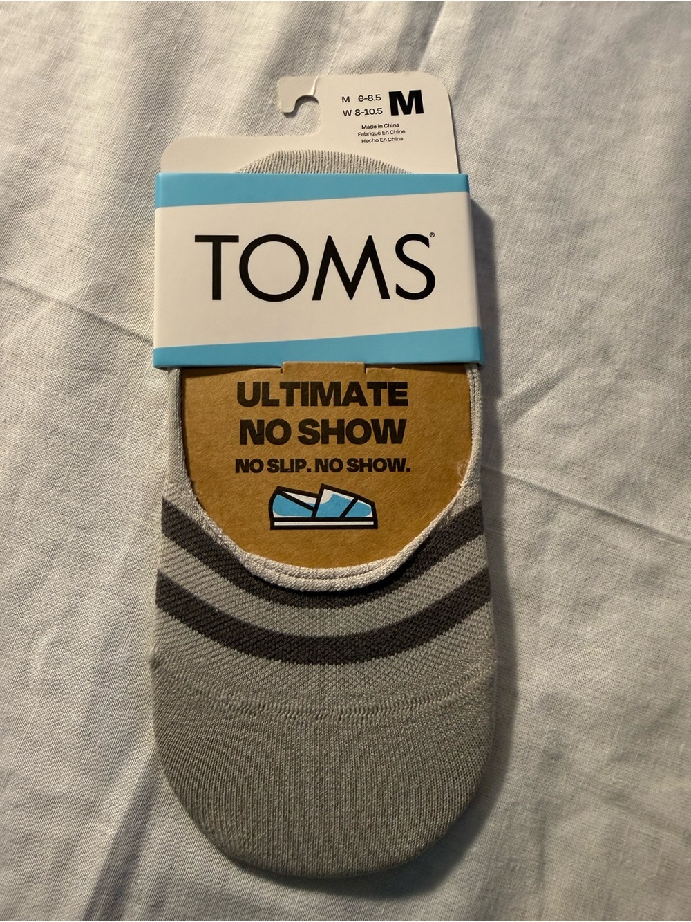 TOMS Women's No-Show Socks - Light Gray with Dark Gray Stripes ( 1 Pair)